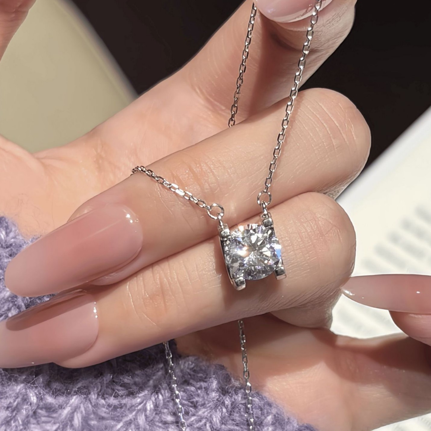 2CT Moissanite Pendant Necklace 925 Sterling Silver White Gold Plated