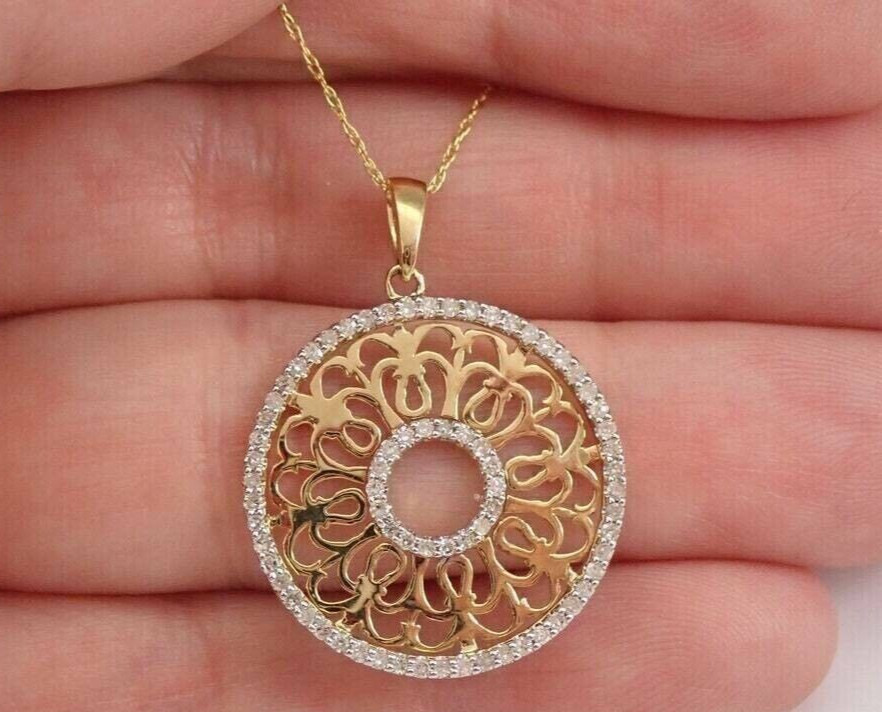 Ladies Art Deco Circle Pendant Necklace 1.22ct VVS Natural Moissanite 925 Silver
