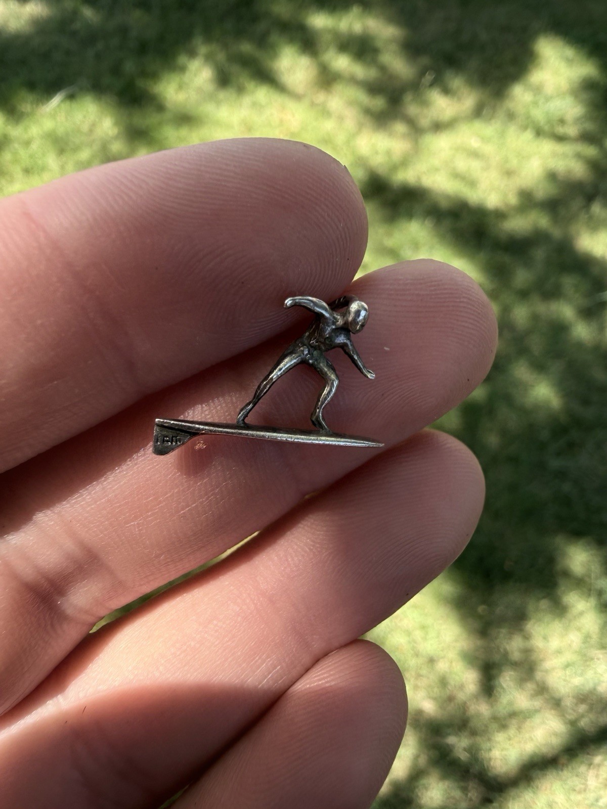 Small 925 Sterling Silver Charm Pendant Man On Surf Board Surfing Ocean Beach