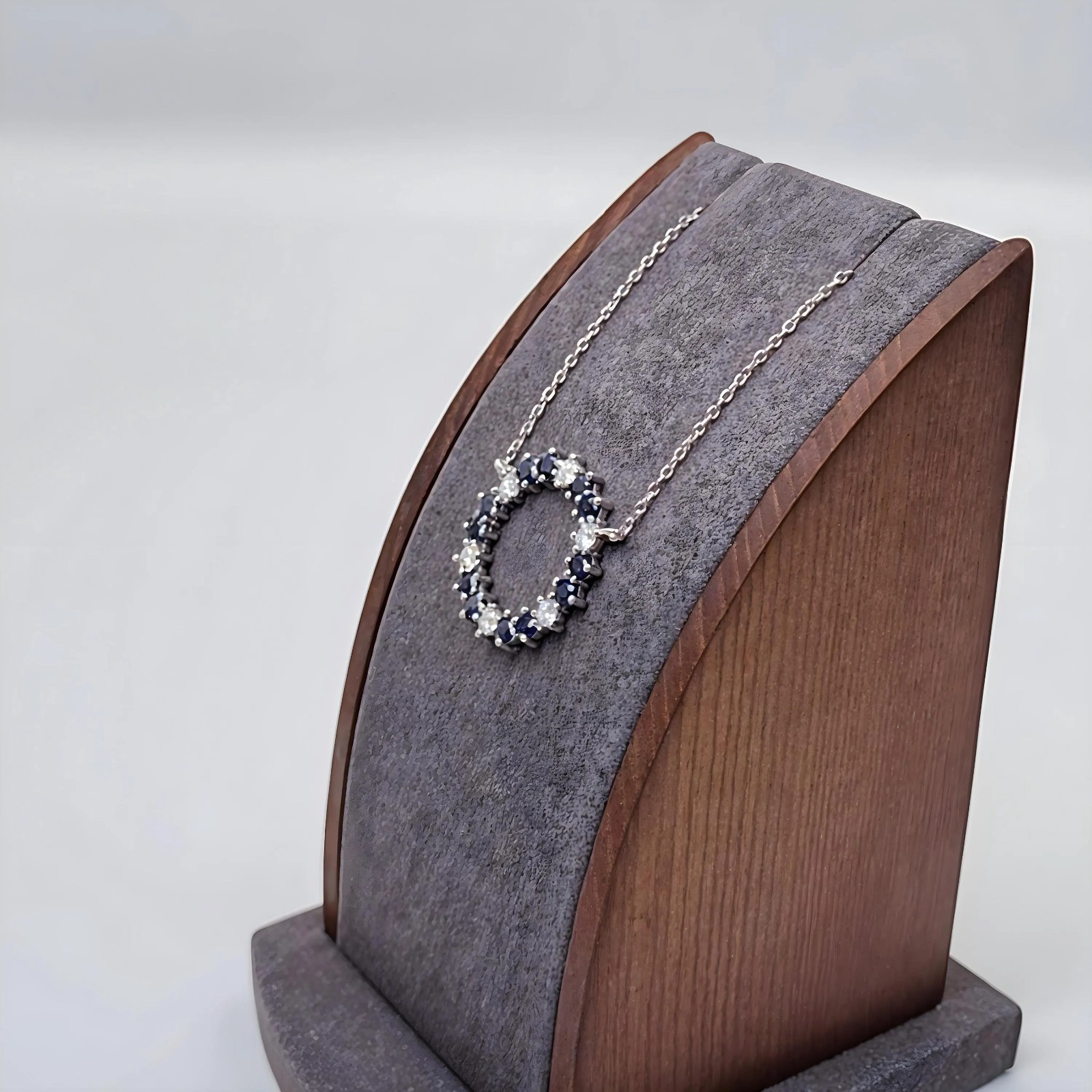2.50ctw Dark-Blue Sapphire & White Moissanite Halo Pendant .925 Sterling Silver