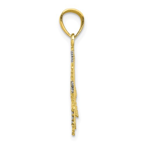 10K TWO TONE WHITE & YELLOW GOLD DIAMOND CUT SNOWFLAKE CHARM PENDANT