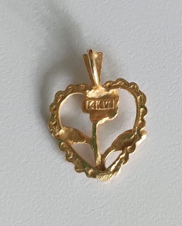 Solid 14k Yellow Gold Heart Pendant Bright Cut 2 Grams Signed Not Scrap