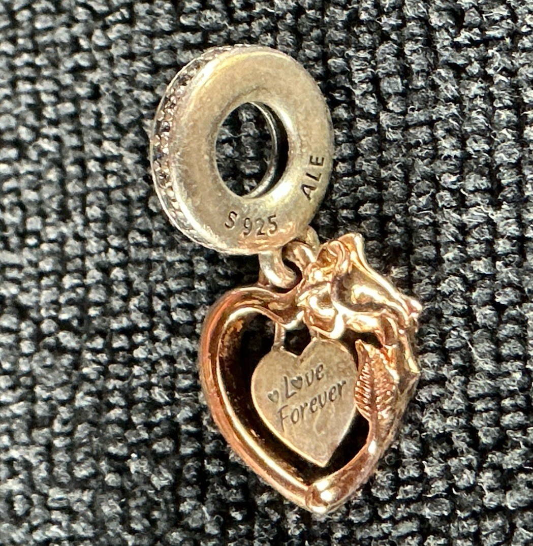 PANDORA 925 Sterling Silver Rose Heart Dangle Charm