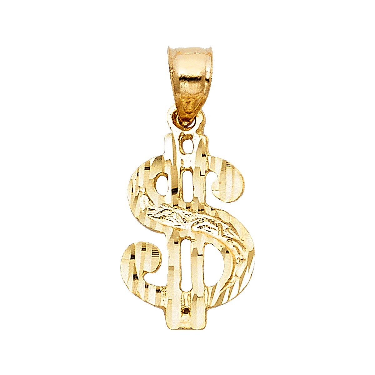 14K Yellow Gold Dollar Sign Pendant For Necklace or Chain