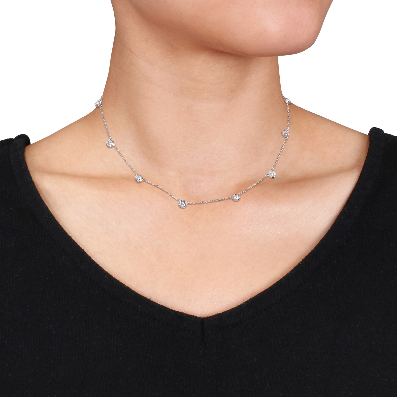 Amour Sterling Silver 2 1/4 CT DEW Created Moissanite Yard Necklace