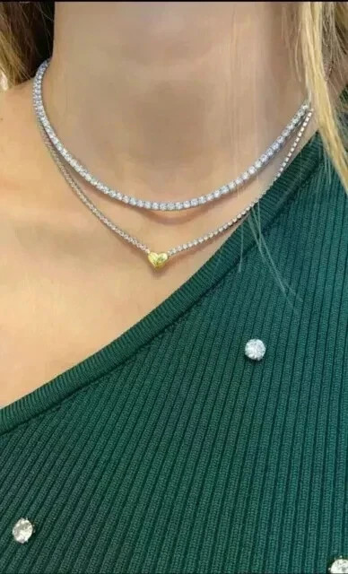20Ct Round-Cut Lab Created Diamond Tennis Necklace 14k White Gold Plated 18″Inch