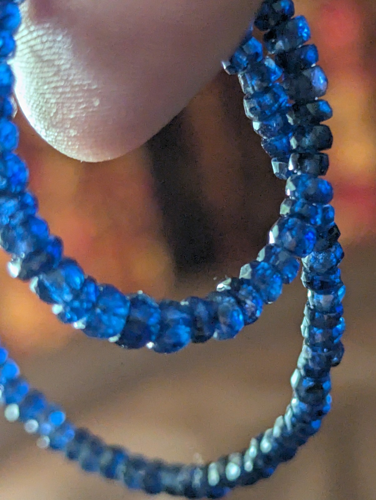 natural blue Sapphire rondelle Bead Necklace 14.15 In 2 x 4mm