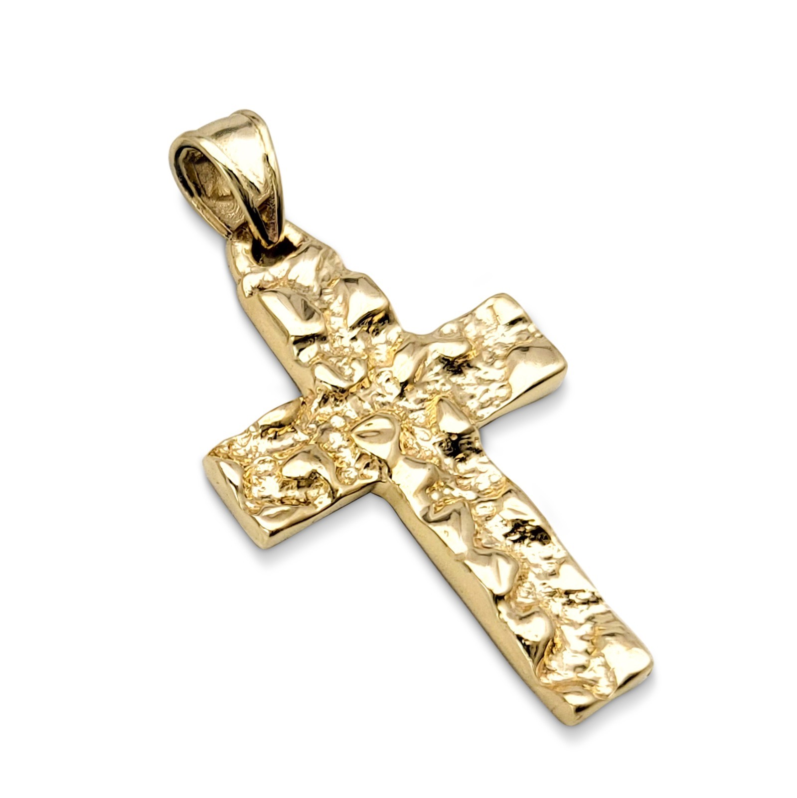 Real 10K Yellow Gold Nugget Cross Handcarved Mens Gold Cross Pendant All Sizes