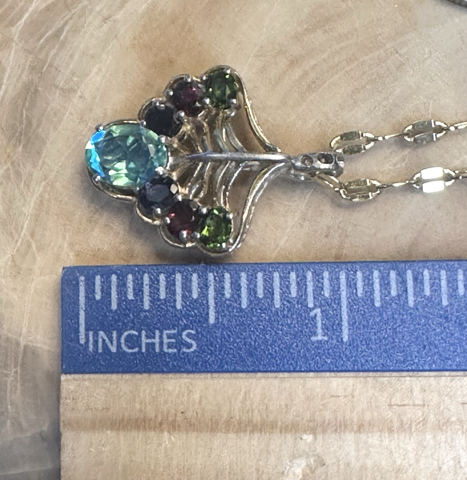 Peacock Quartz Amethyst Garnet Peridot Vermeil Gold 925 Silver Necklace 18 In