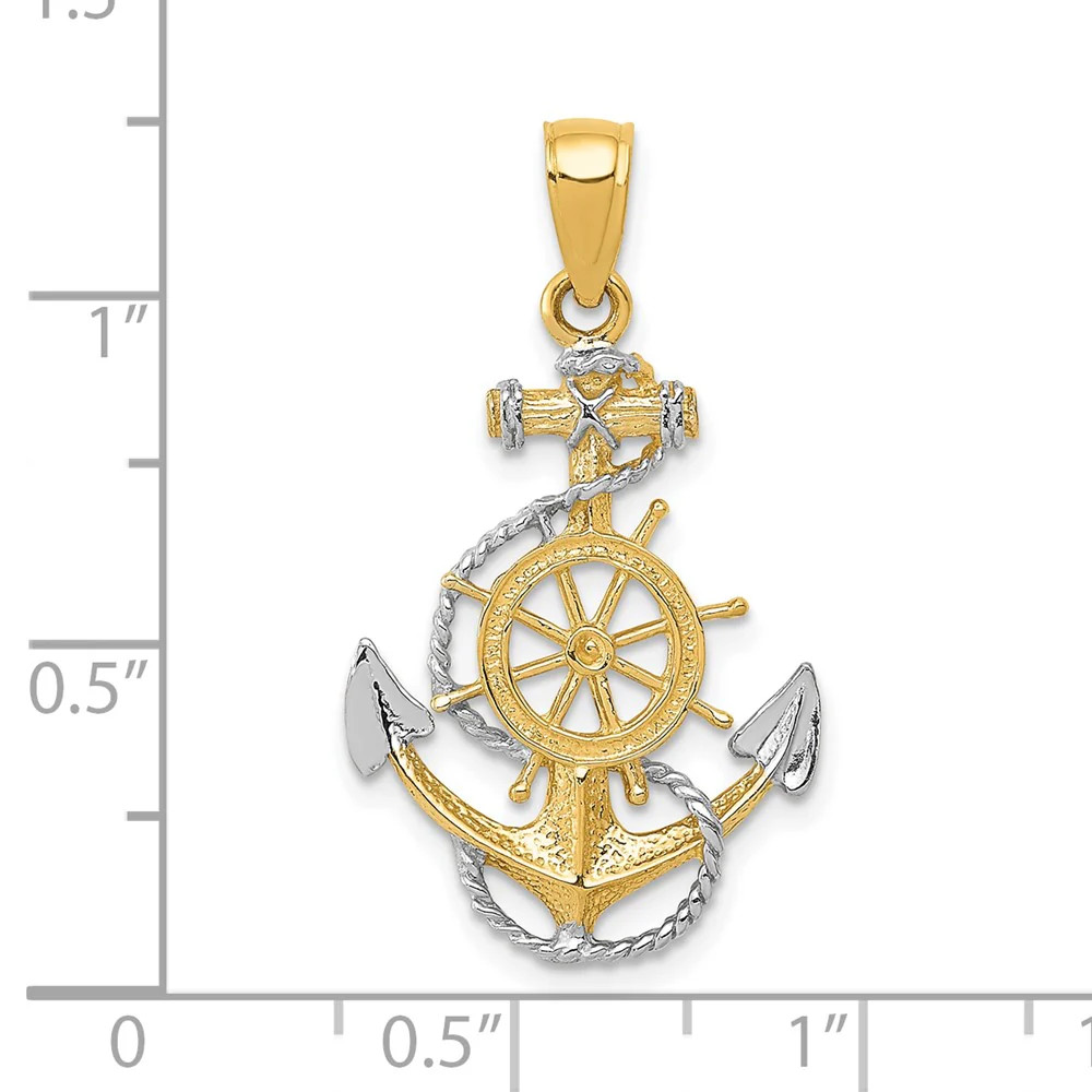 10K / 14K Yellow With Rhodium With Rhodium Anchor With Rope Pendant
