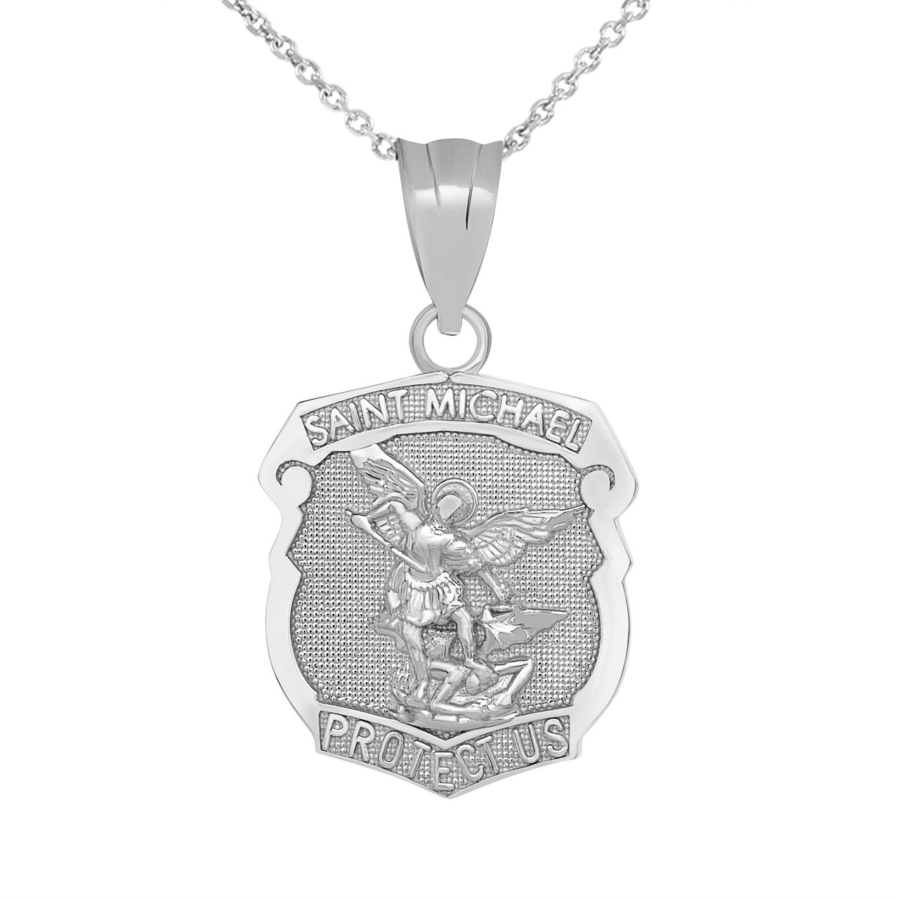 Gold St. Michael Protect Us Shield Pendant Necklace (Yellow/Rose/White/Two Tone)