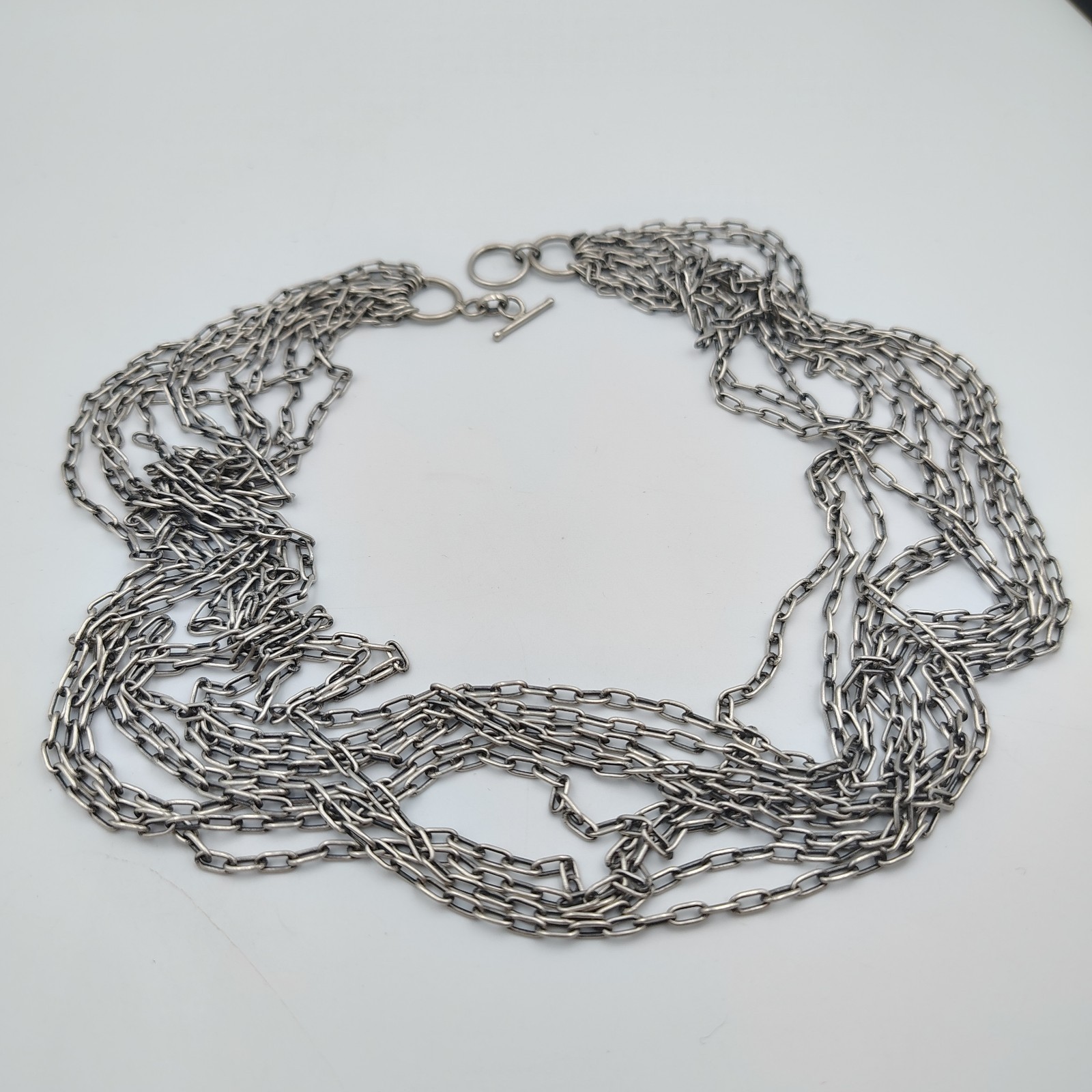 Samuel B Behnam Sterling Silver 925 10 Strand Paper Clips Link Necklace 20″