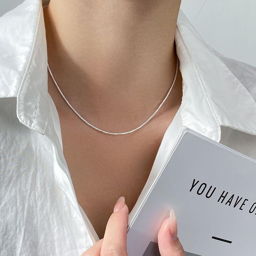 Stunning 1.4mm Woman Real S925 Sterling Silver Sparkling Snake Necklace Chain