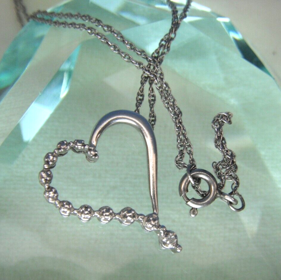 925 Heart 1 Diamond 925 19″ Singapore Chain Spring Ring Clasp 2.32g