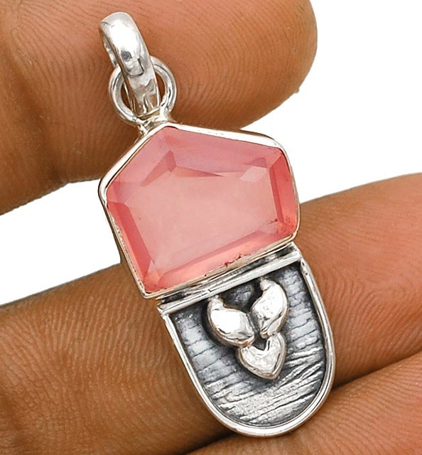 Natural Rose Quartz Madagascar 925 Solid Sterling Silver Pendant Jewelry