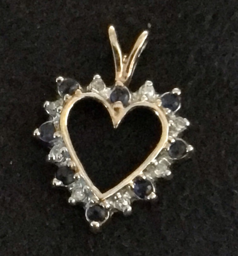 Unbranded Diamond And Sapphire 10k Yellow Gold Heart Pendant .89 Grams