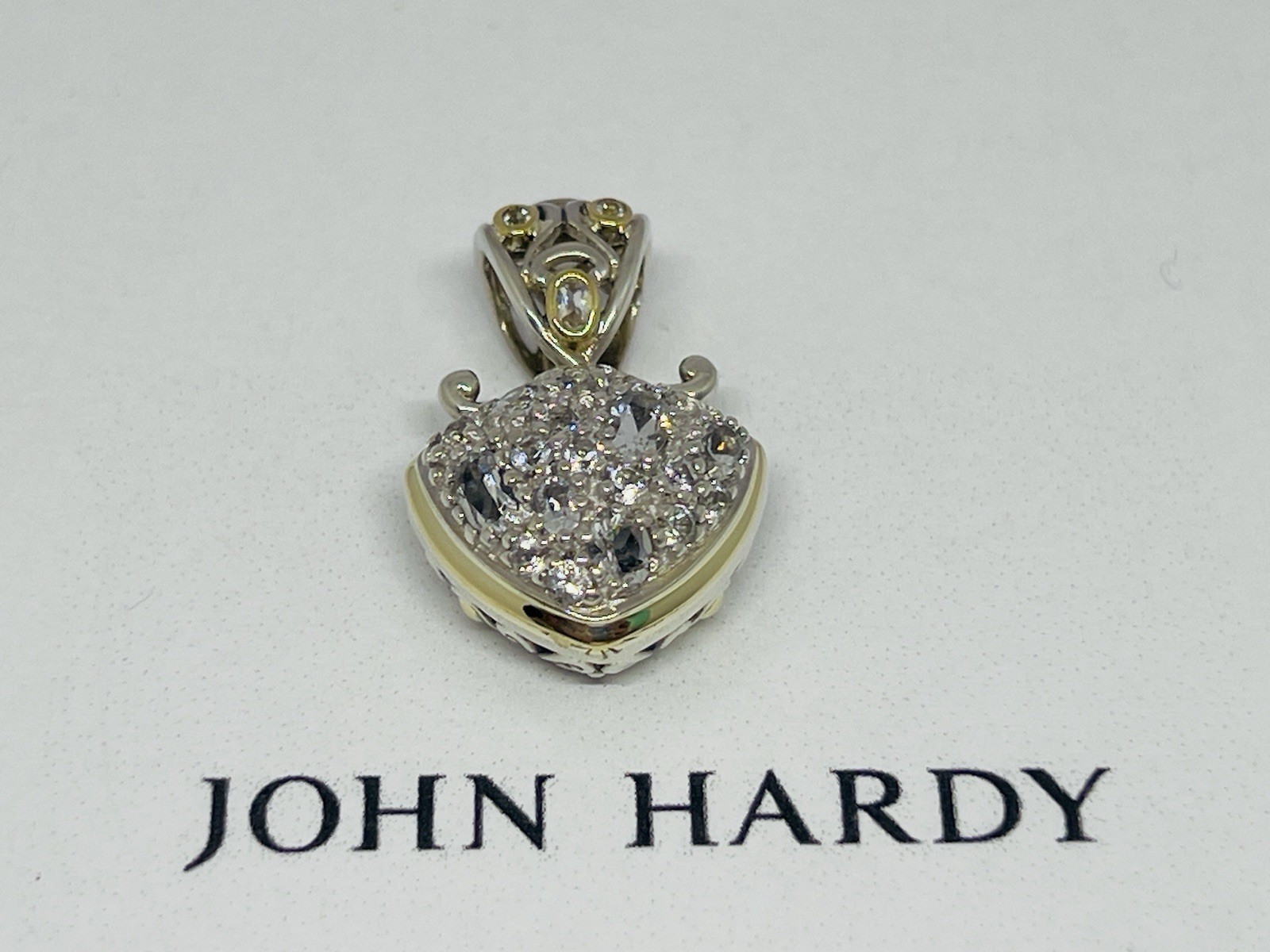John Hardy Batu 18k Gold 925 Sterling Silver White Topaz Pendant Enhancer