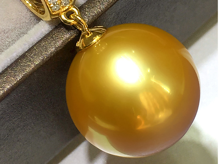 Huge 16MM natural south sea genuine gold perfect round pearl pendant 888AAA