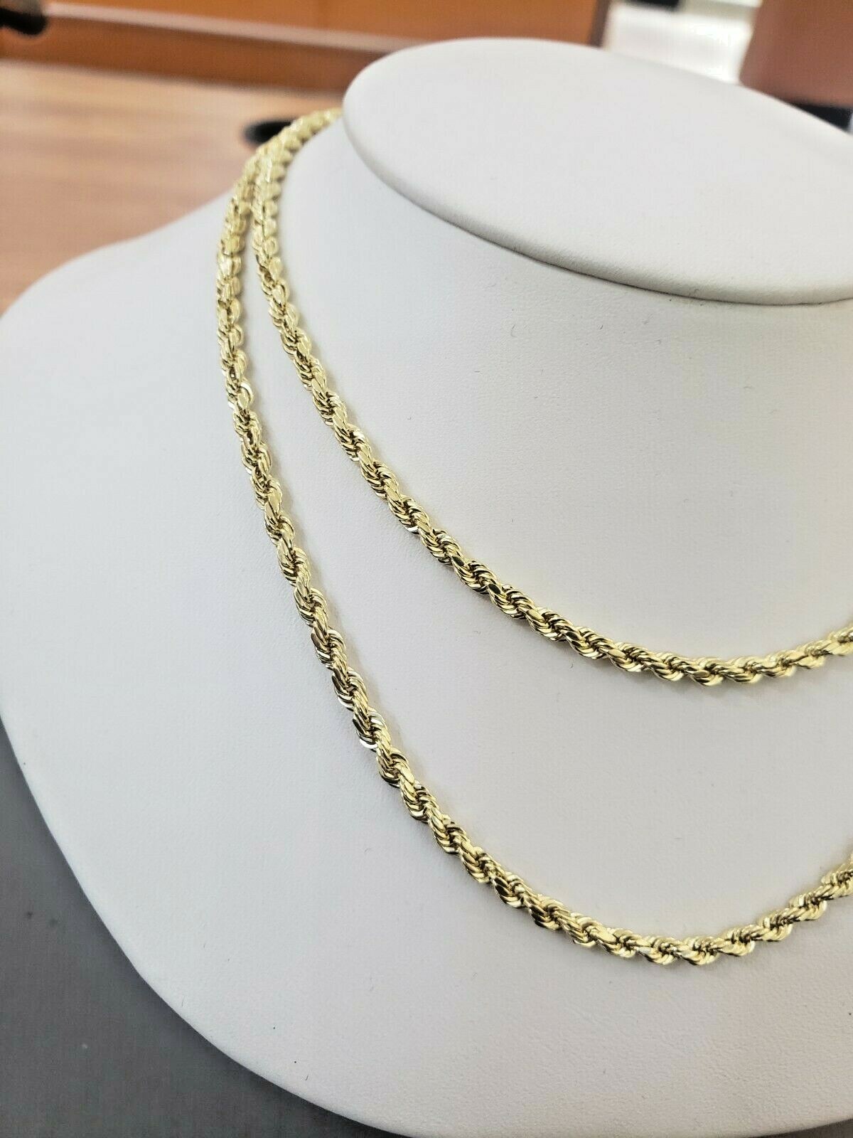 Real 10k Gold Rope chain 3mm 4mm Necklace 10KT yellow Gold 16-30″ Diamond Cut