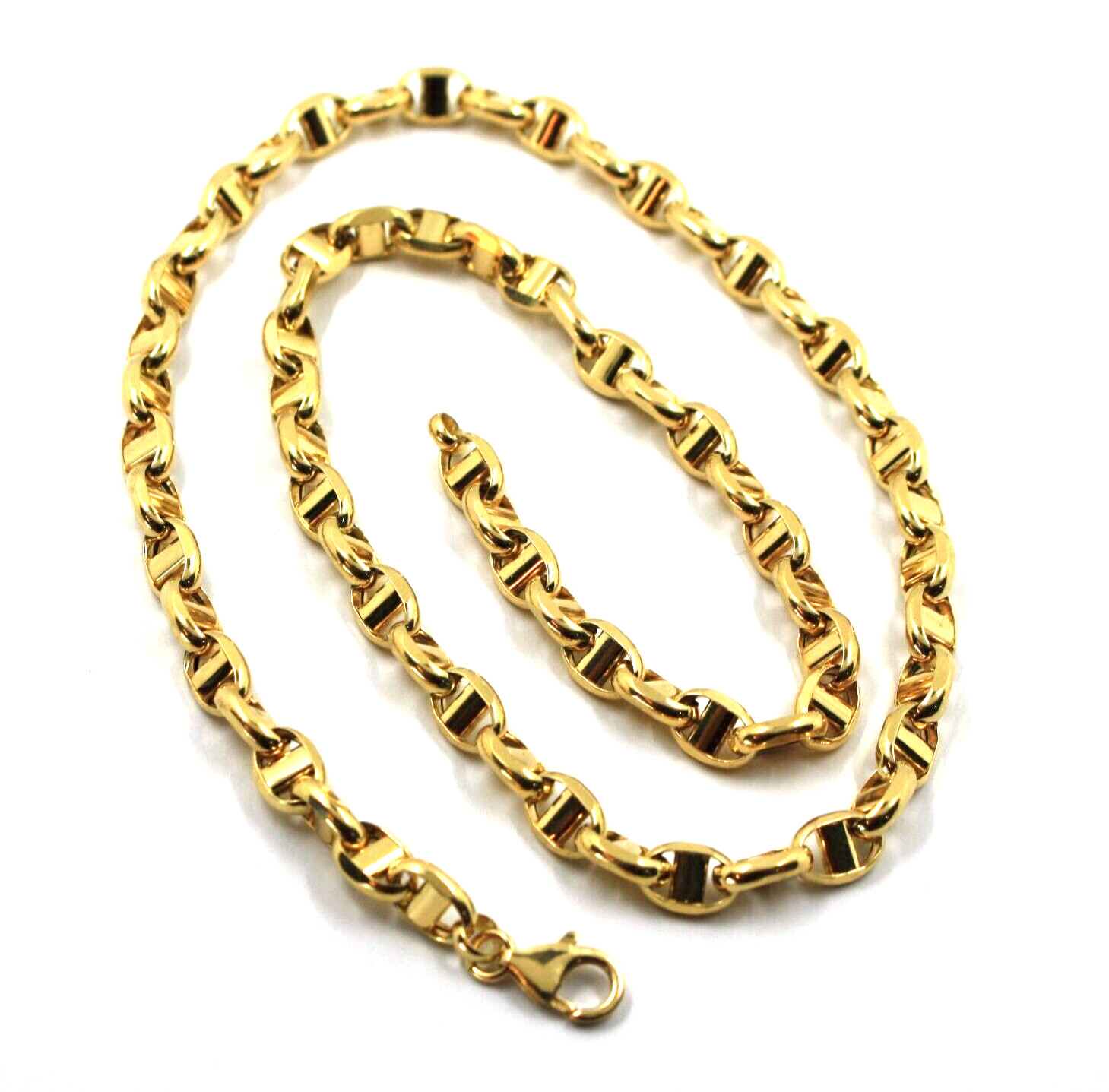 18k yellow gold big 6.7mm oval anchor mariner nautical rounded chain 27.5″ 70cm