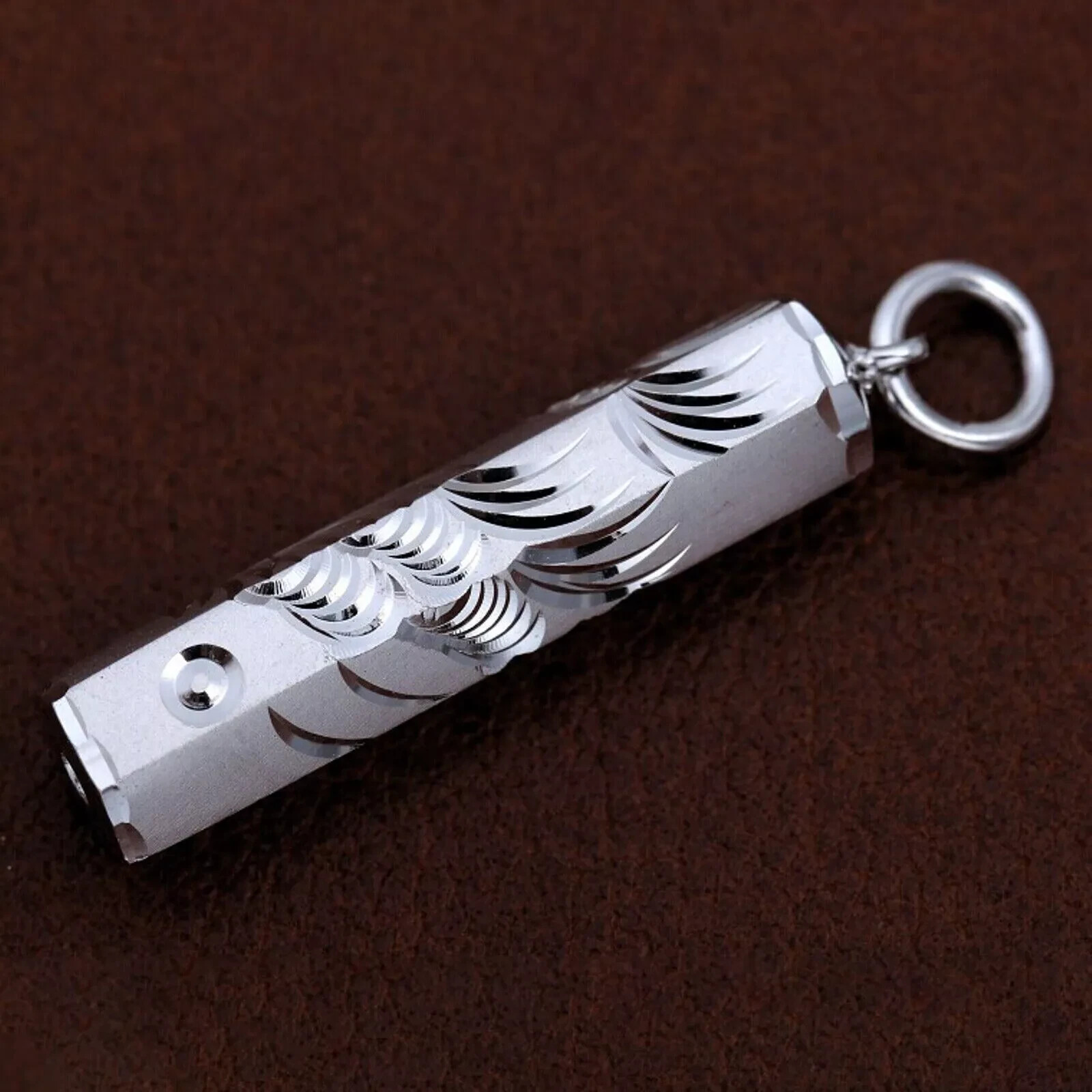 Real Pure Platinum 950 Men Women Carved Lucky Hexagon Column Pendant 1.9g