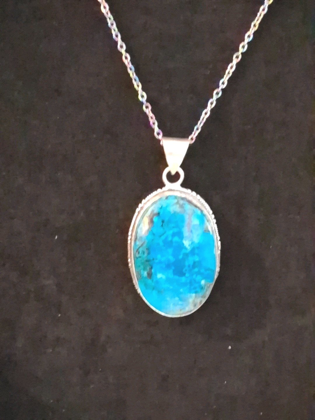 1.5in Turquoise Pendant & 17in 925 Sterling Silver Round Link Chain,NWOT