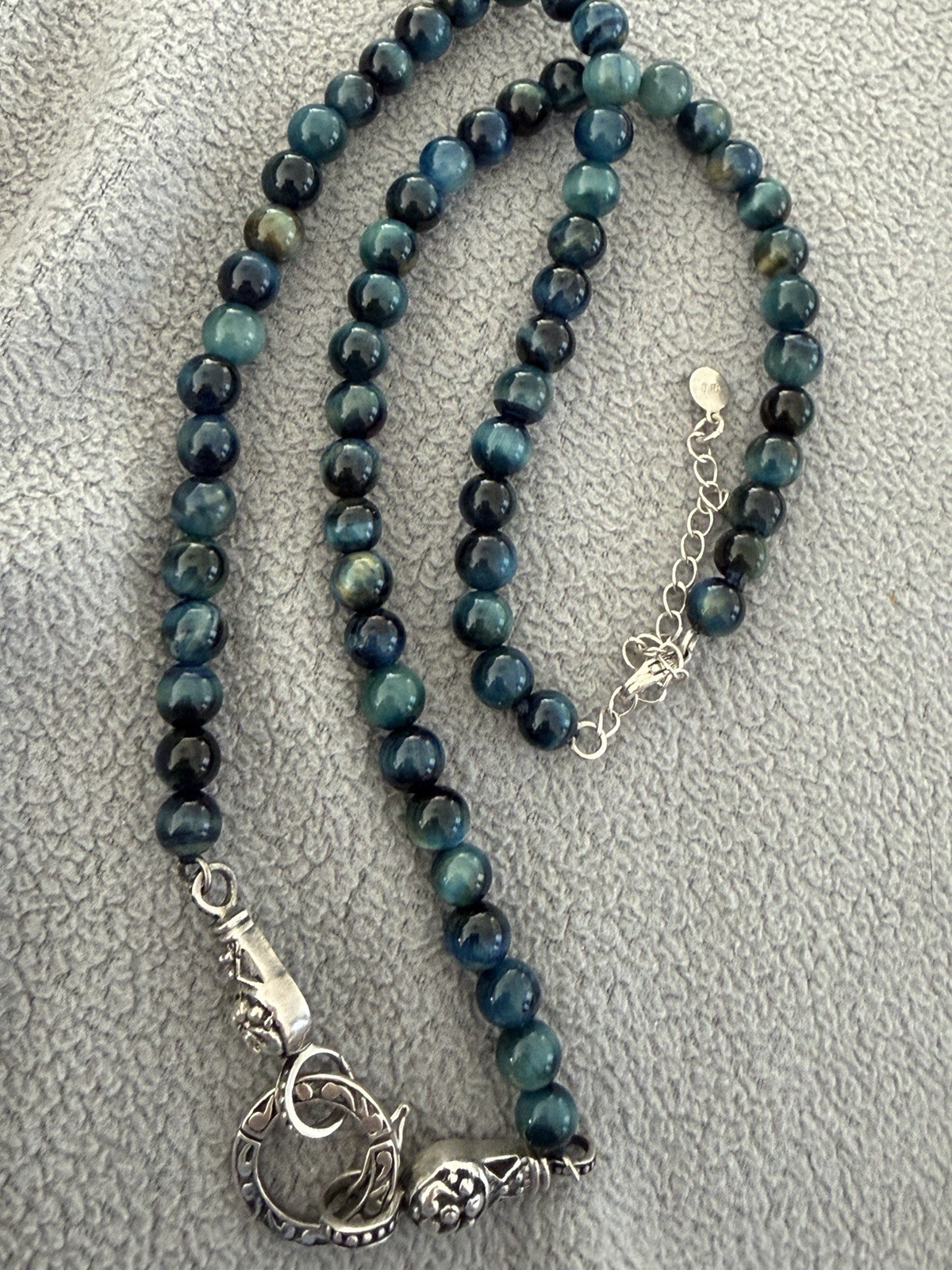 Stunning Beria Collection Blue Tiger’s-Eye pendant and necklace S/S