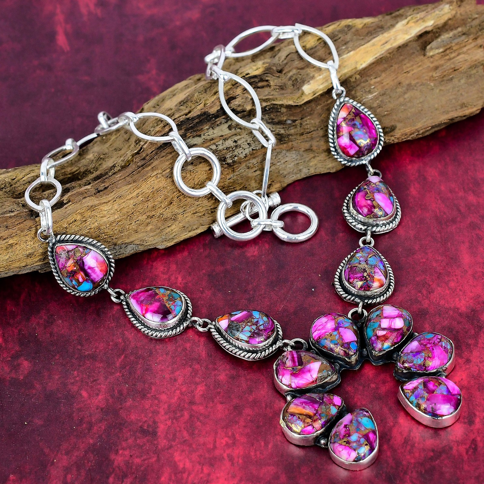 Pink Spiny Oyster Gemstone Handmade 925 Sterling Silver Jewelry Necklace For Her