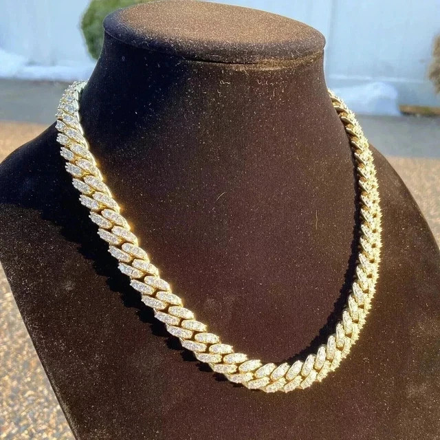 12Ct Lab-Created 14k Yellow Gold Plated Diamond 12mm Chain Link Chain Men’s