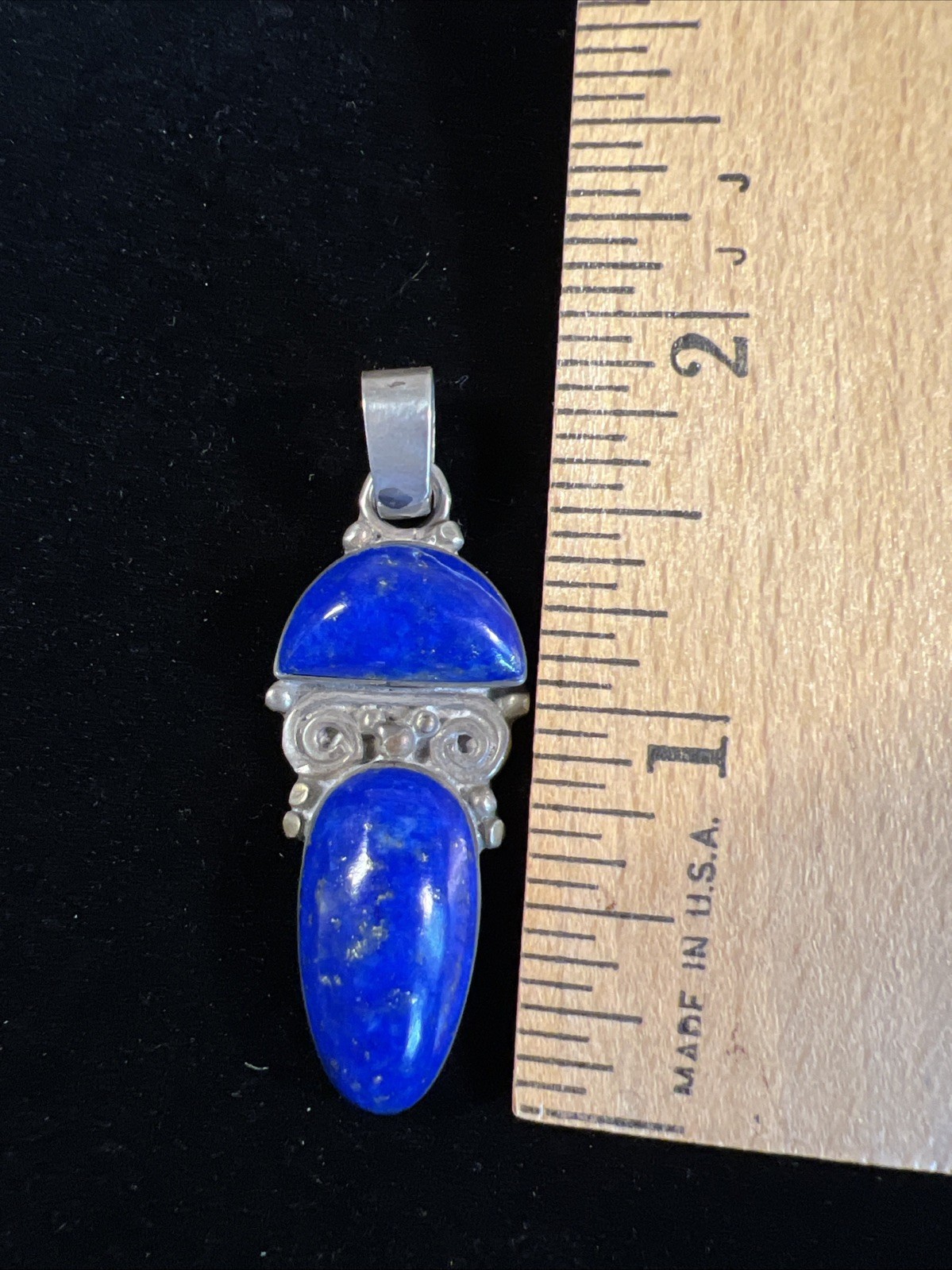 Unique Vintage Silver Metal Lapiz Lazuli 1.75 Pendant 7 Grams Not Marked