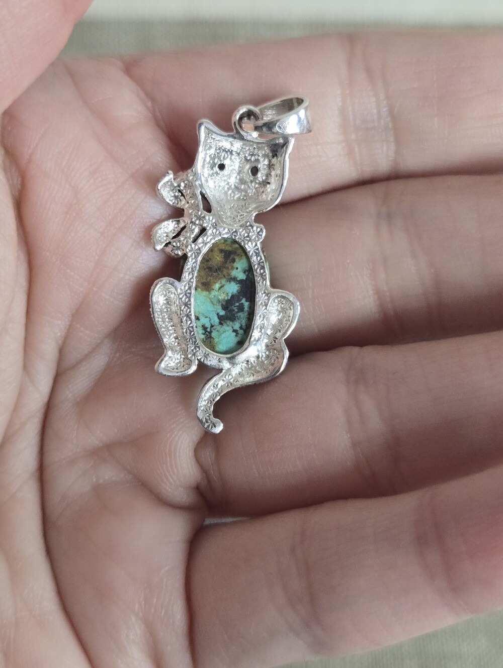Cat Pendant NWT Turquoise Stone And 925 Sterling Silver