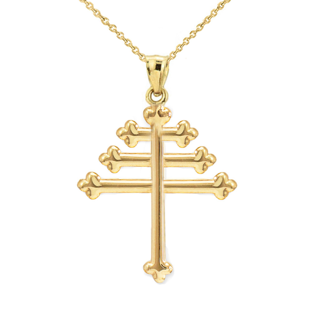 Solid Gold Maronite Cross Pendant (Available In Yellow/Rose/White Gold)