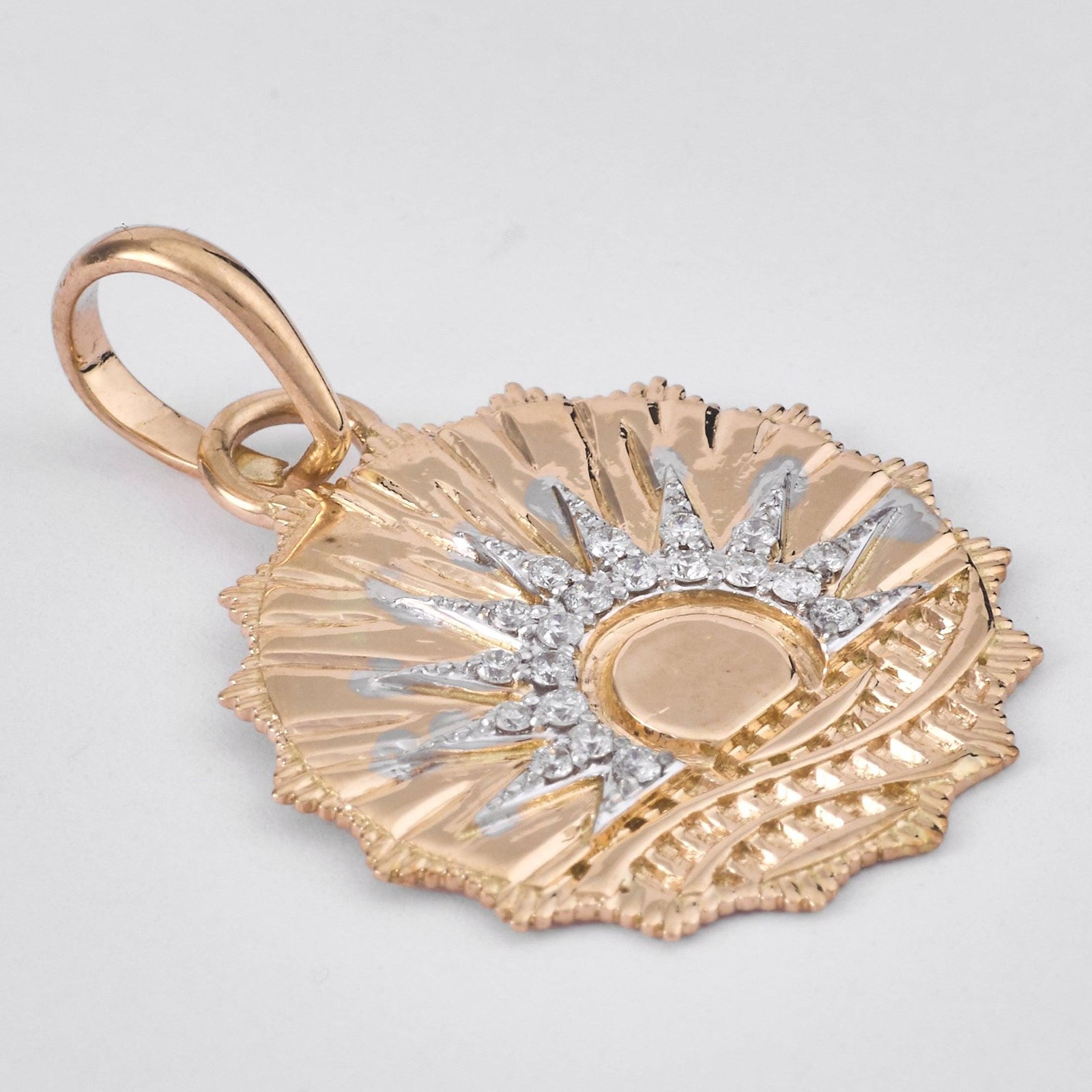 0.12 ct Natural Diamond Sunburst Pendant 14K Gold Solid Gold Layering Pendant