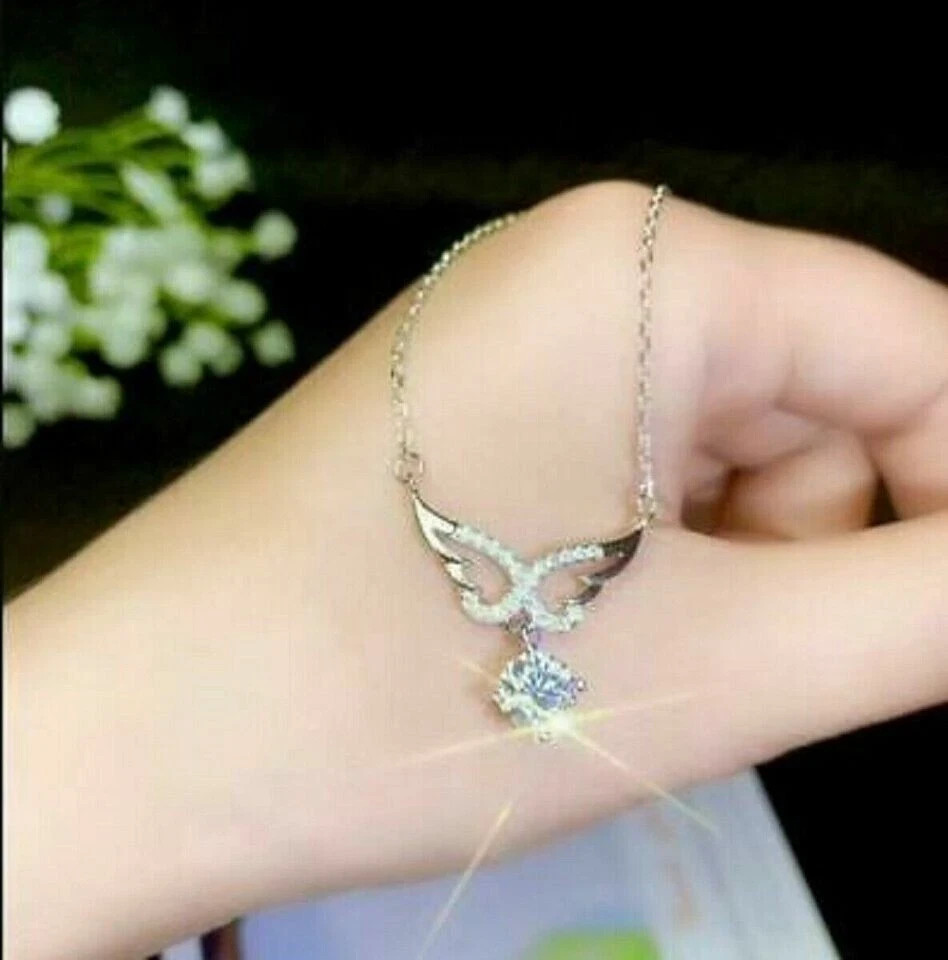2Ct Round Cut Diamond Angel Wings Women’s Pendant 14K White Gold Over Free Chain