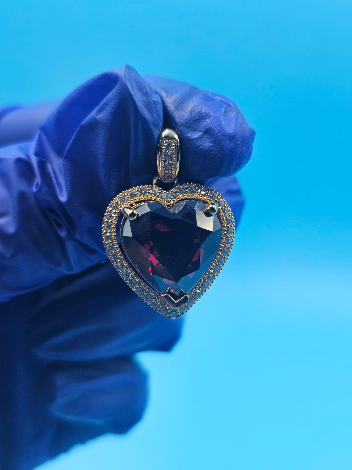 2Ct Heart Cut Lab-Created Red Garnet Promise Halo Pendant 14K Yellow Gold Plated