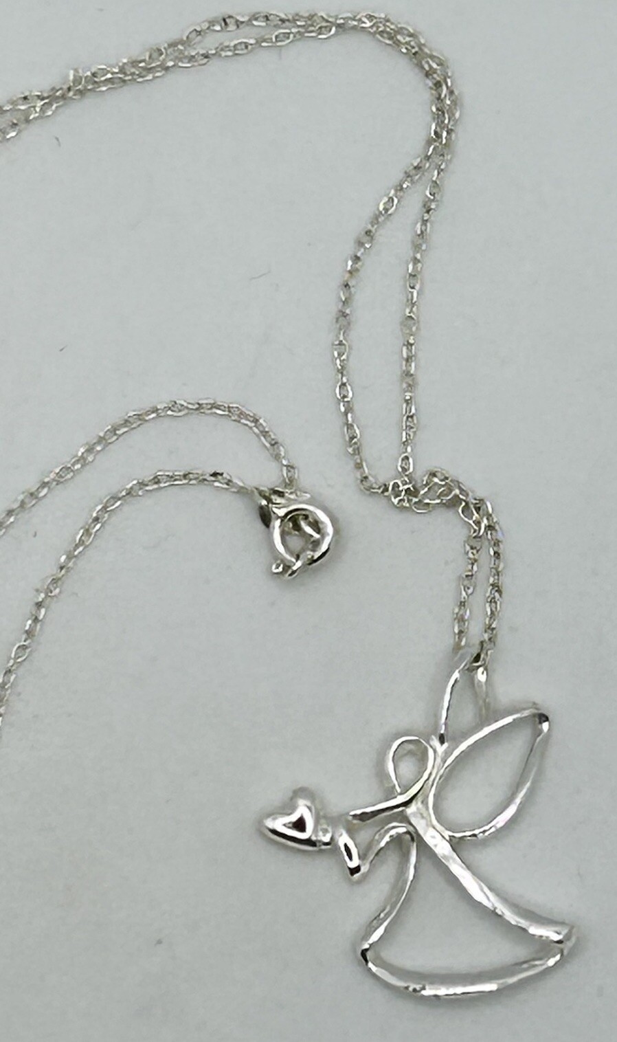 Sterling Silver Angel Heart Pendant Necklace Designer Signed LA 18″