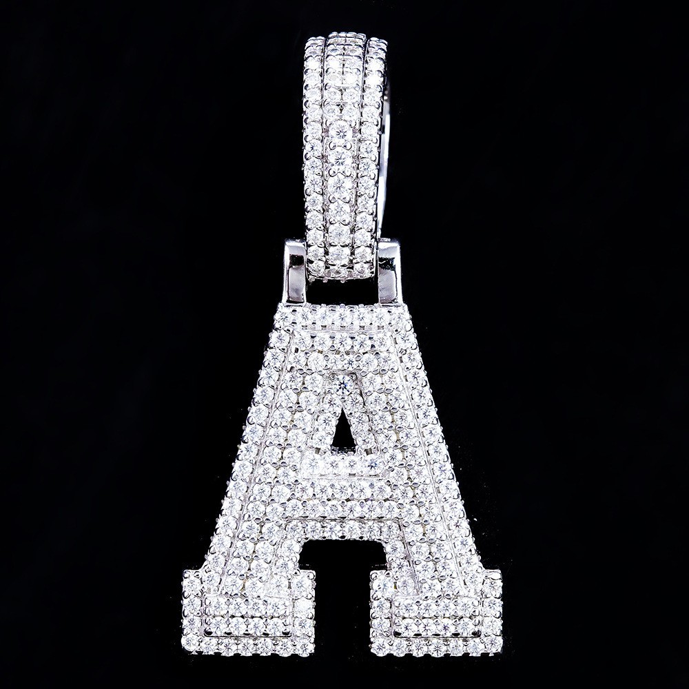 D/VVS1 Iced Moissanite A-Z Letter Pendant Hip Hop Solid 925 Silver Without Chain