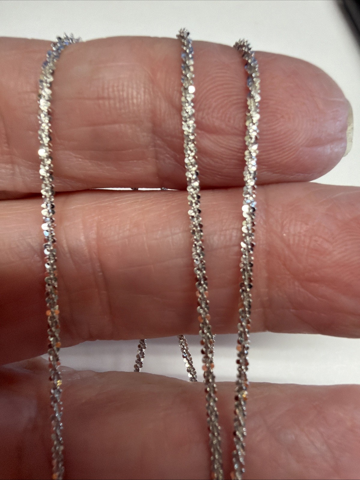 14k MILOR ITALY 1mm White Gold Popcorn Link 16” Chain