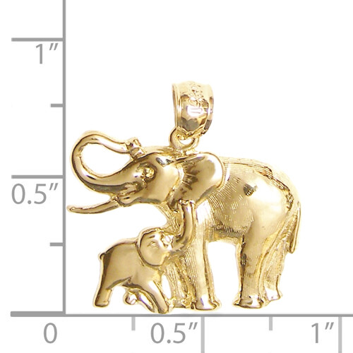 New 14k Yellow Gold Elephant With Calf Pendant