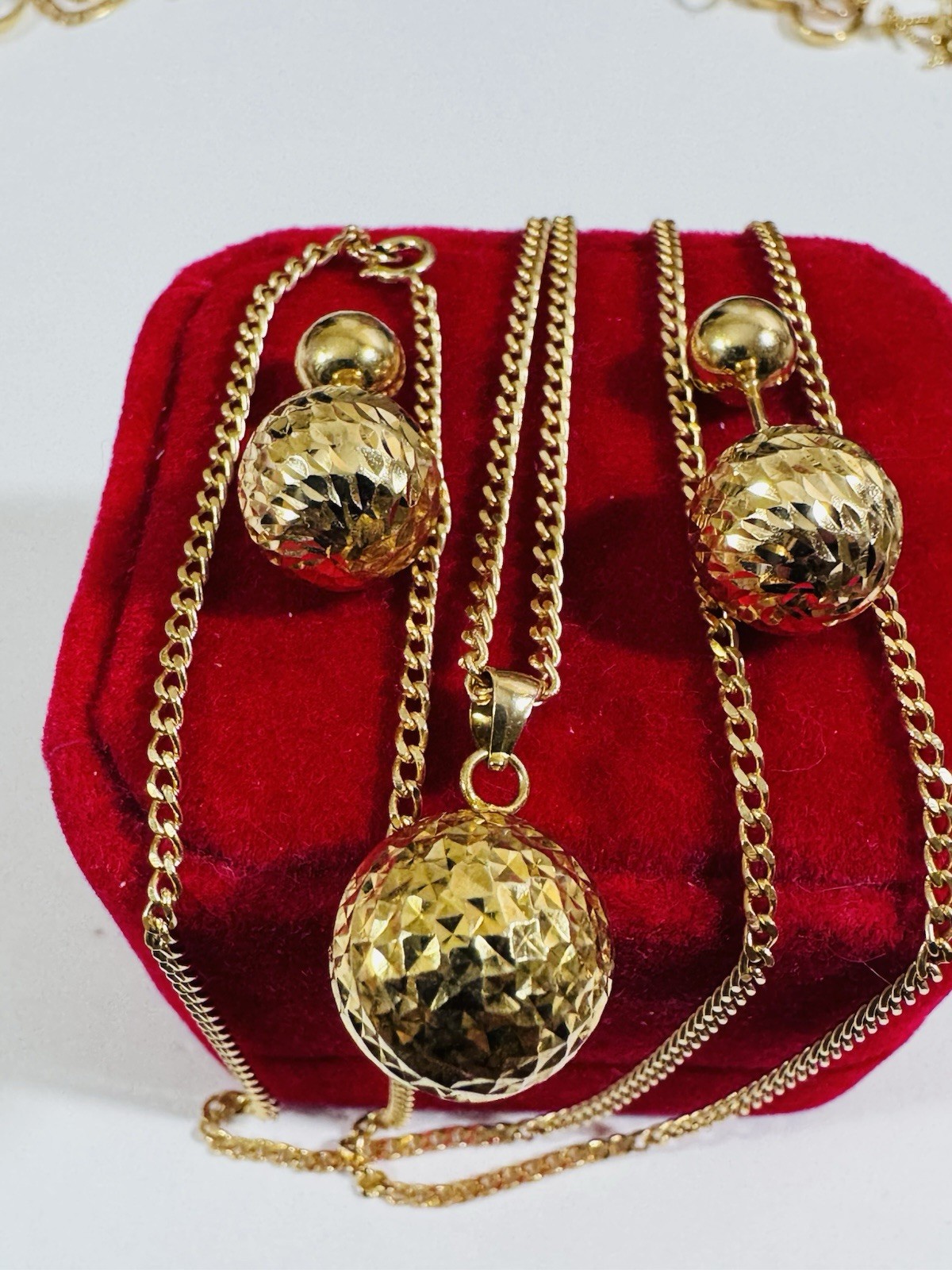 18K 750 Real Fine Gold Women’s Balls Earring & Necklace 23.5/24” long 10.4g 2mm