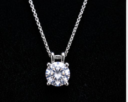 1 Ct LAB Diamond GRA Moissanite Solitaire Pendant Chain 14k White Gold Plated