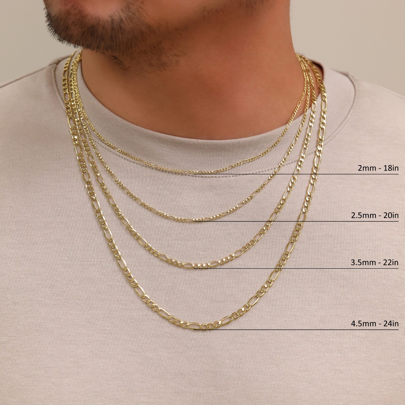 14K Yellow Gold 2mm-7.5mm Figaro Link Chain Necklace Bracelet Men Women 7″- 30″