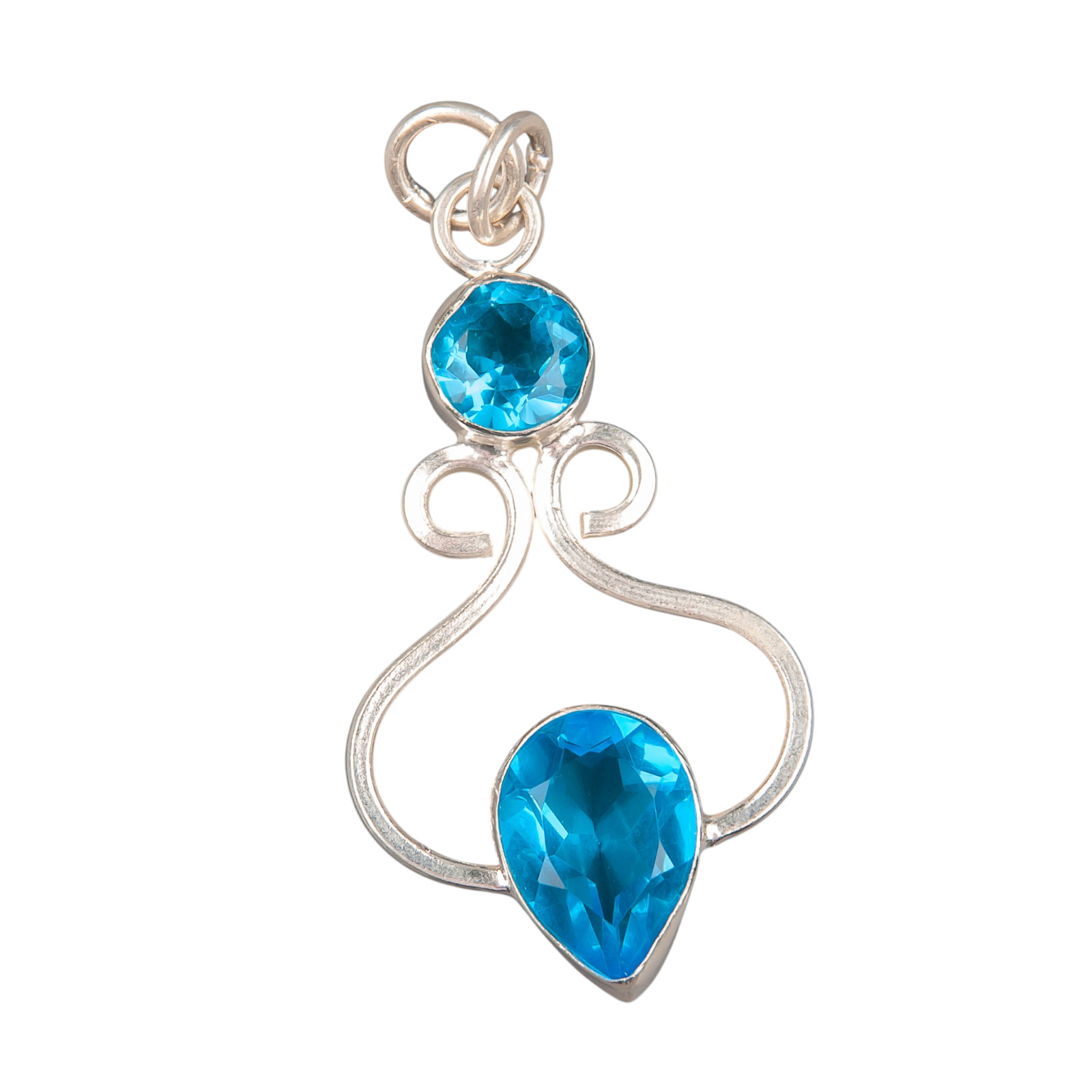 Swiss Blue Topaz 925 Sterling Silver Chain Pendent 1.60″ Gift For Engagement