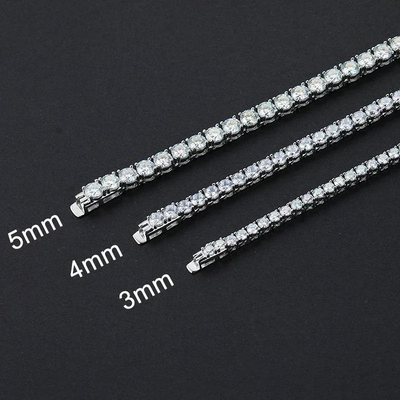 US 4mm D VVS1 MOISSANITE Tennis Chain Necklace – 925 Sterling Silver – Men Women