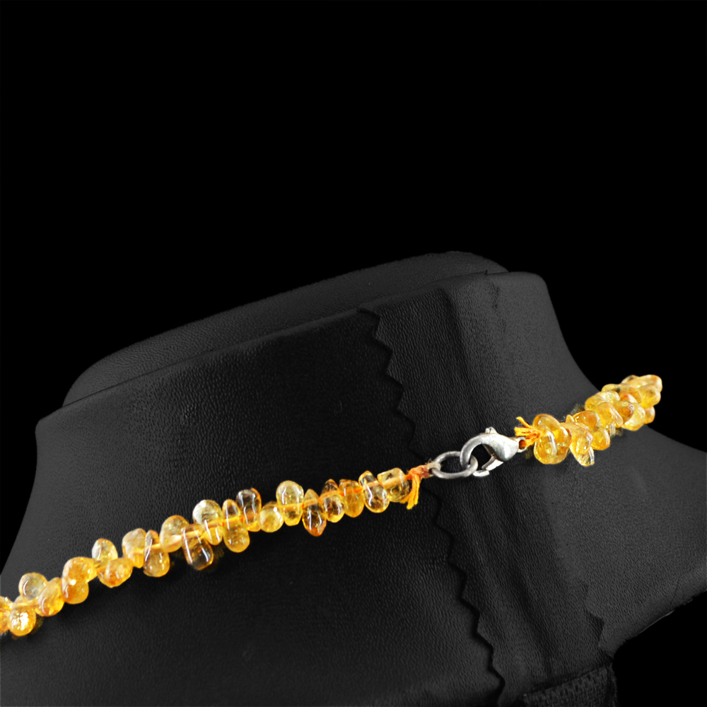122.50 CTS NATURAL 20 INCHES LONG YELLOW CITRINE TEAR DROP BEADS NECKLACE (RS)