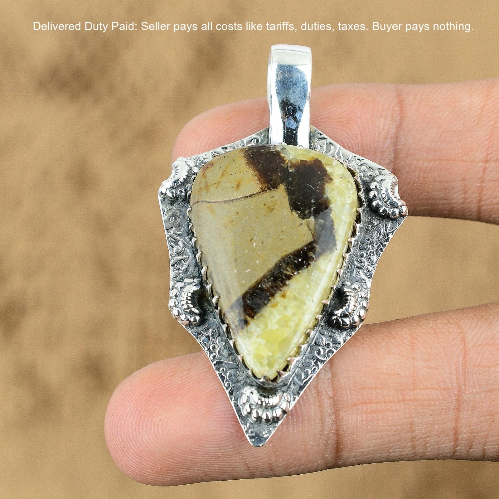 Septarian Gemstone Sister Birthday Wedding Pendant Jewelry 925 Sterling Silver