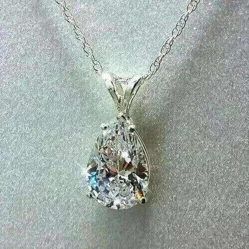 2.00Ct Pear Cut Lab Created Diamond 14k White Gold Plated Solitaire Pendant