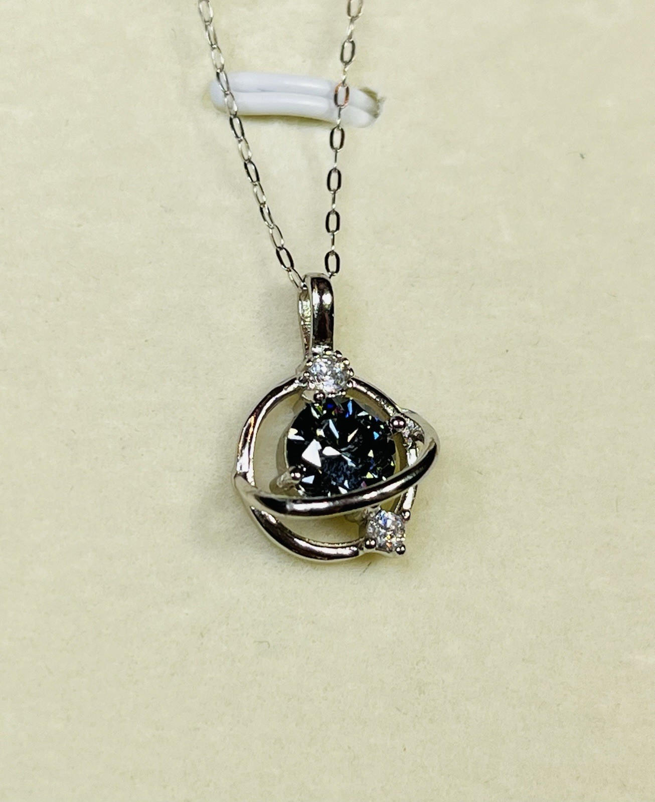 925 Sterling Silver 1 CTW VVS1 Black Moissanite Planet Pendant Necklace