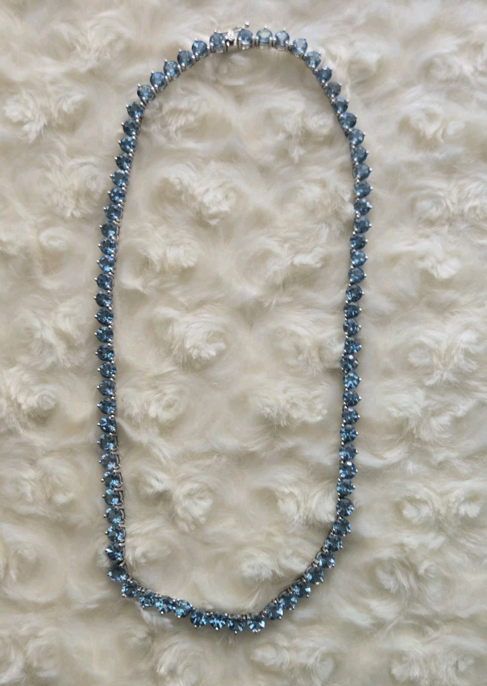Blue Topaz Tennis Necklace 17″ Sterling Silver 925 – 3ct TW – Excellent Cond