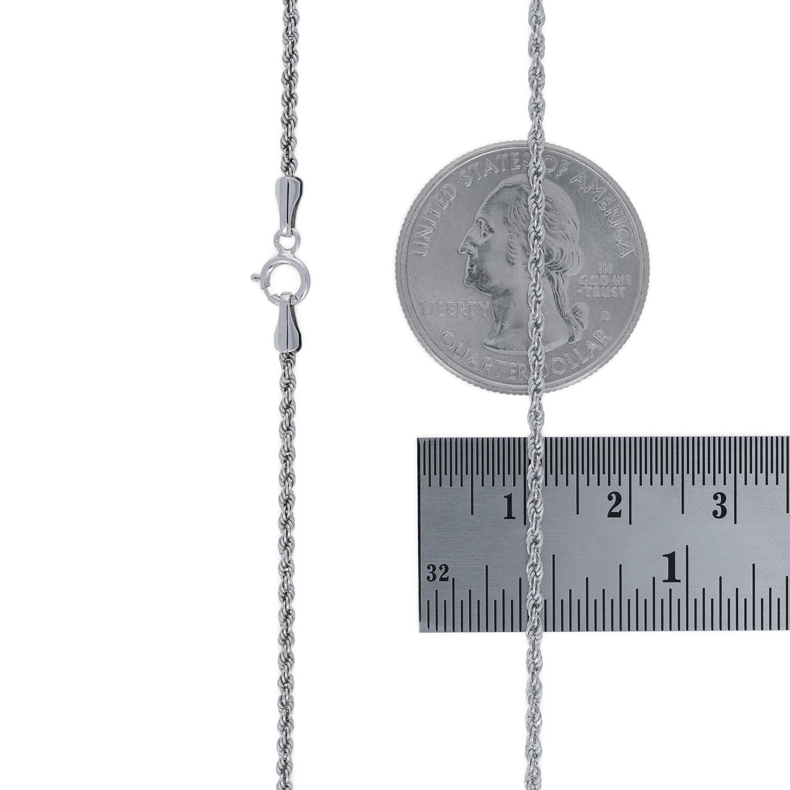 10K White Gold 1.5mm Diamond Cut Rope Chain Link Necklace Mens Womens 22″